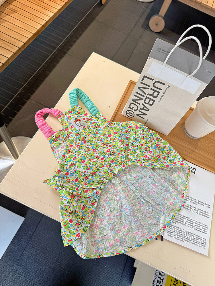 Summer Floral Dress with Pink Pin FrenchBulldogsummergreenfloraldresswithpinkflowerpinbyFrenchiely_3