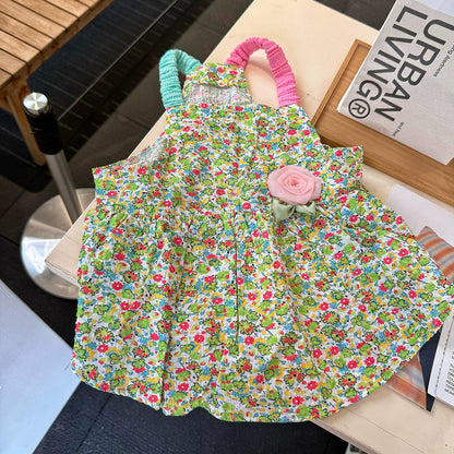 Summer Floral Dress with Pink Pin FrenchBulldogsummergreenfloraldresswithpinkflowerpinbyFrenchiely_3