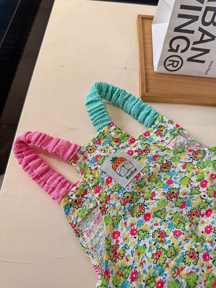 Summer Floral Dress with Pink Pin FrenchBulldogsummergreenfloraldresswithpinkflowerpinbyFrenchiely_5