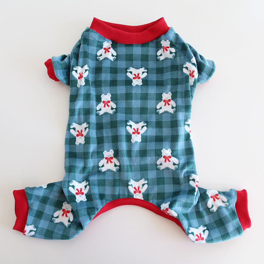 Dog Jumpsuit Pajamas Plaid Bear FrenchBulldogwinterwarmjumpsuitonesiebyFrenchiely_6