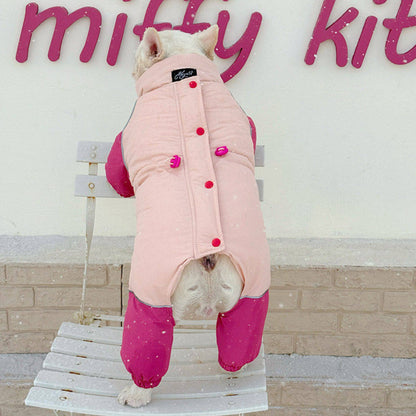 Senior Dog Neck Protection Warm Jumpsuit Rose Red FrenchBulldogwinterwarmonesiejumpsuitcoatbyFrenchiely_8