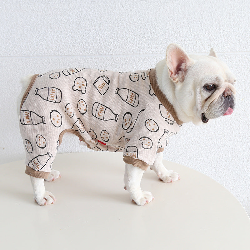 Dog Beige Onesie PJs Frenchbulldogcottonjumpsuitonesiepajamas_1