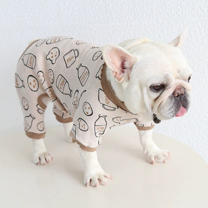 Dog Beige Onesie PJs Frenchbulldogcottonjumpsuitonesiepajamas_1