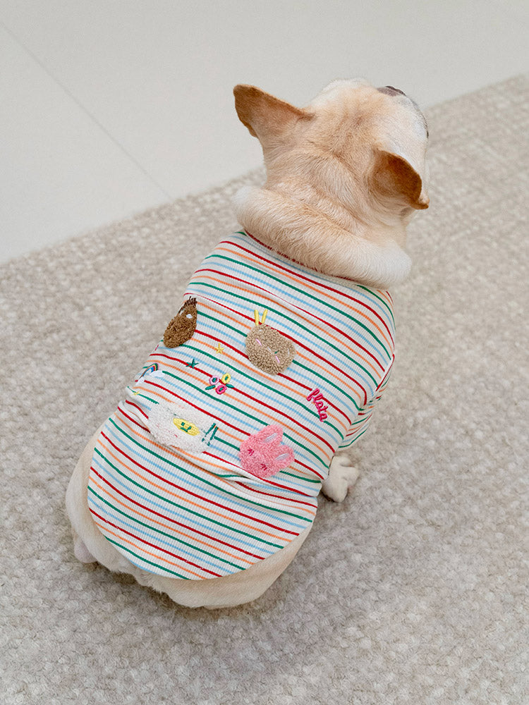 Doggie Rainbow Stripe Shirt MediumDogStripeCottonshirtwithcartoondoggiespatterns_3