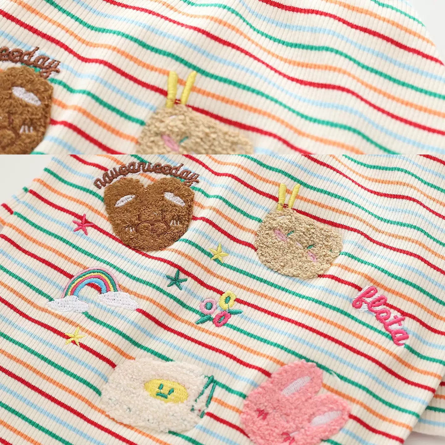 Doggie Rainbow Stripe Shirt MediumDogStripeCottonshirtwithcartoondoggiespatterns_3