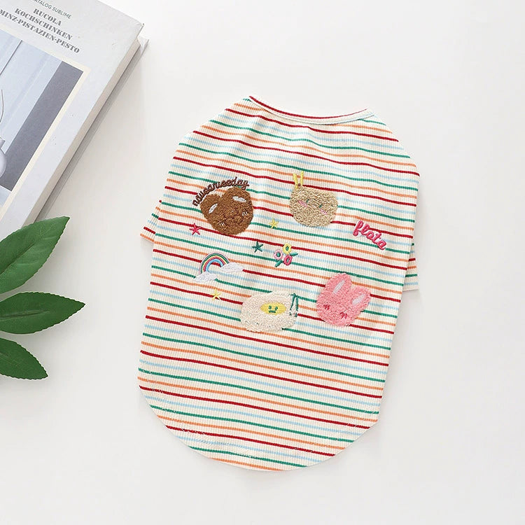 Doggie Rainbow Stripe Shirt MediumDogStripeCottonshirtwithcartoondoggiespatterns_4