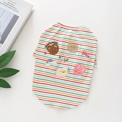 Doggie Rainbow Stripe Shirt MediumDogStripeCottonshirtwithcartoondoggiespatterns_4