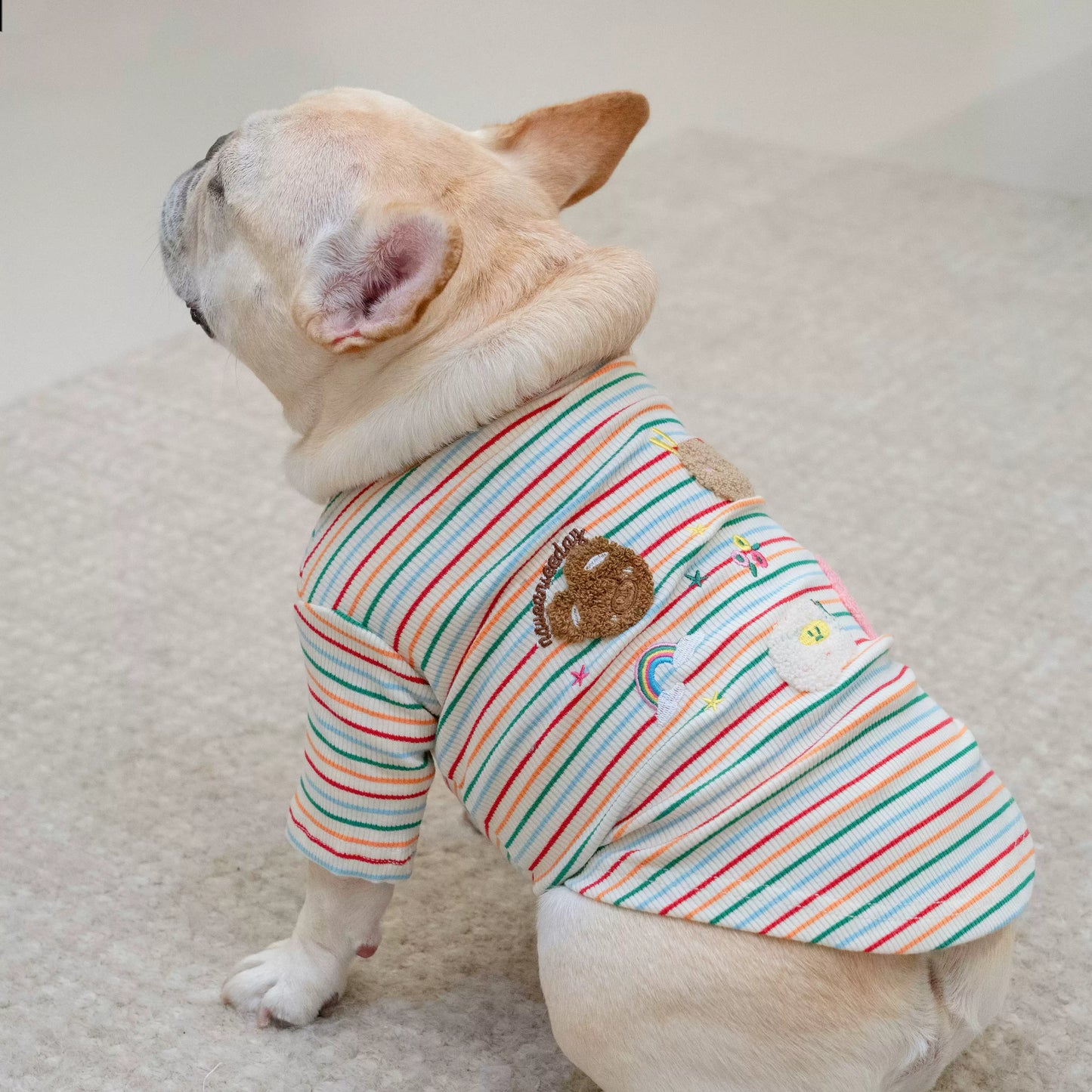 Doggie Rainbow Stripe Shirt MediumDogStripeCottonshirtwithcartoondoggiespatterns_5