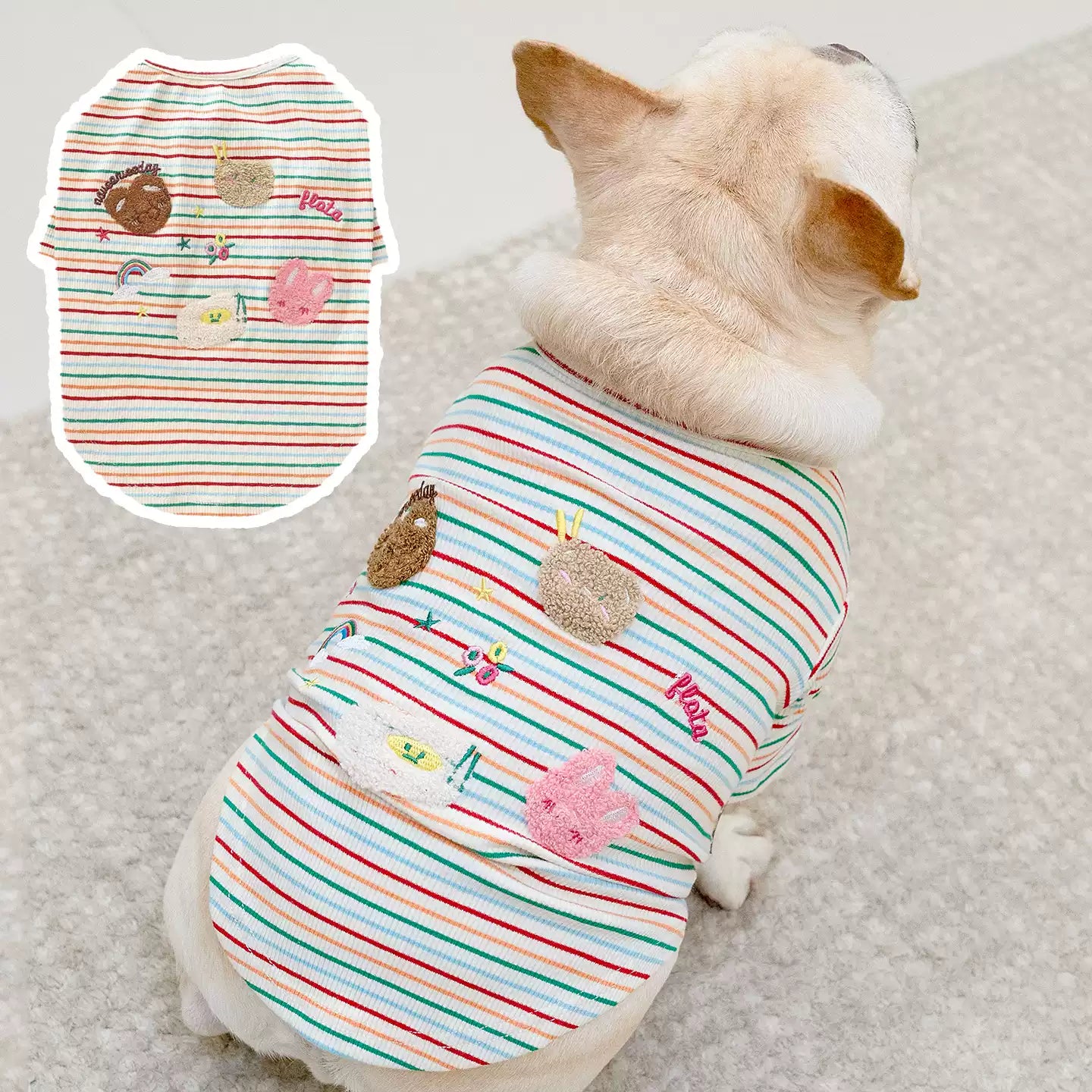 Doggie Rainbow Stripe Shirt MediumDogStripeCottonshirtwithcartoondoggiespatterns_7