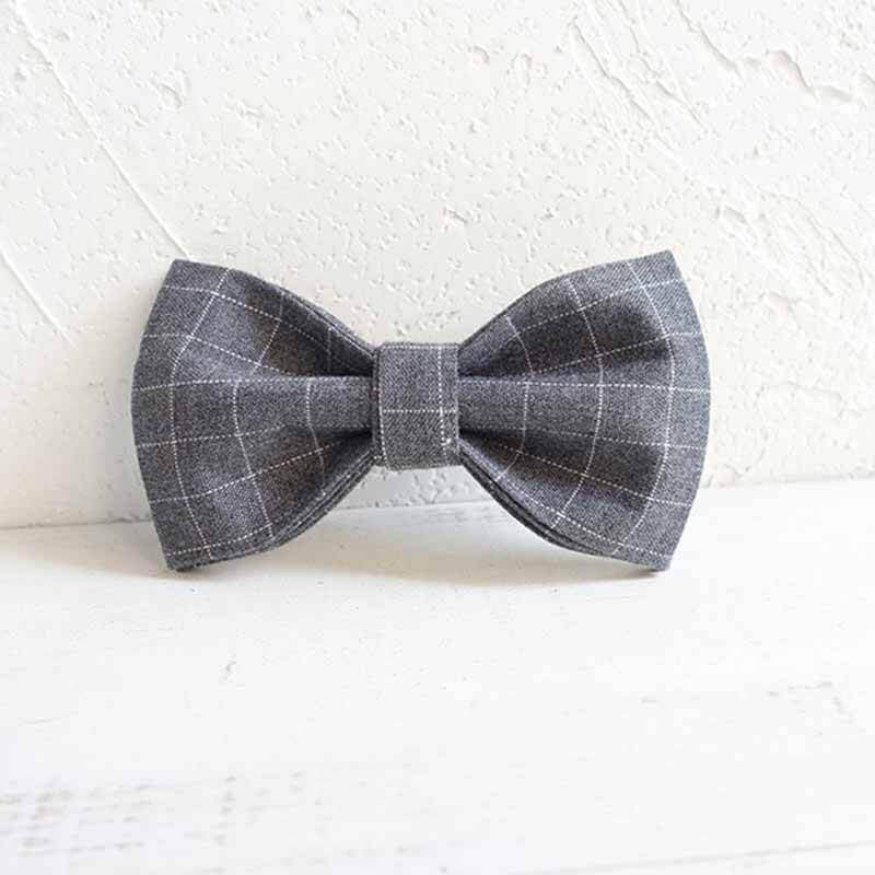 Dog Grey Plaid Collar Bow Tie - Frenchiely