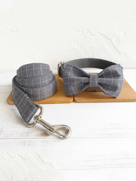 Dog Grey Plaid Leash Set - Frenchiely