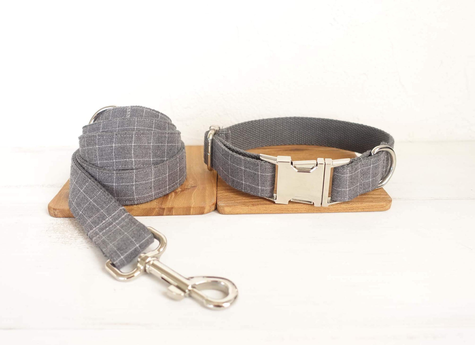 Dog Grey Plaid Leash Set - Frenchiely