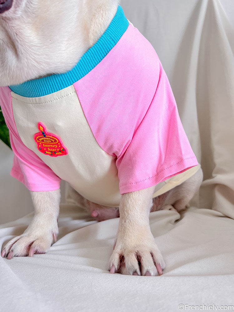 dog pink birthday shirt with candy pin and brirthday cake print