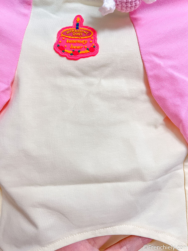 dog pink birthday shirt with candy pin and brirthday cake print