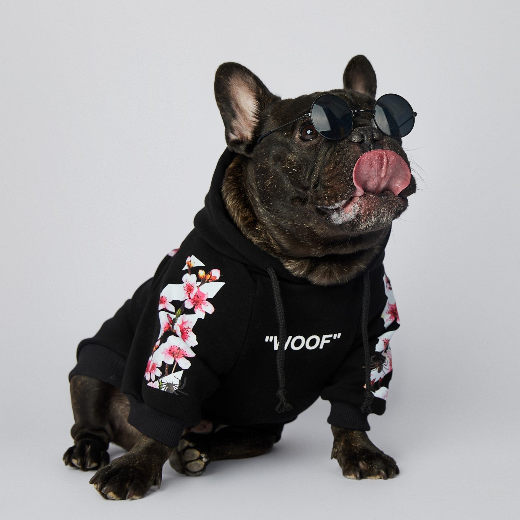 Dog Black Sakura Woof Hoodie - Frenchiely