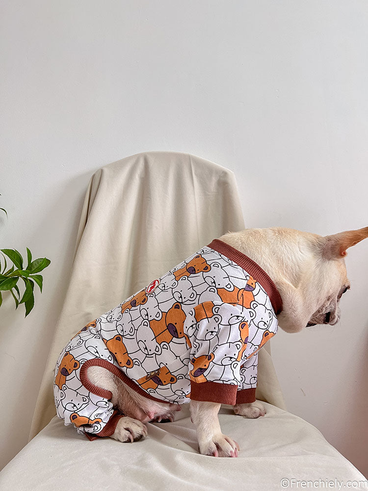 dog brown bear onesie pajamas for small medium dog breeds 