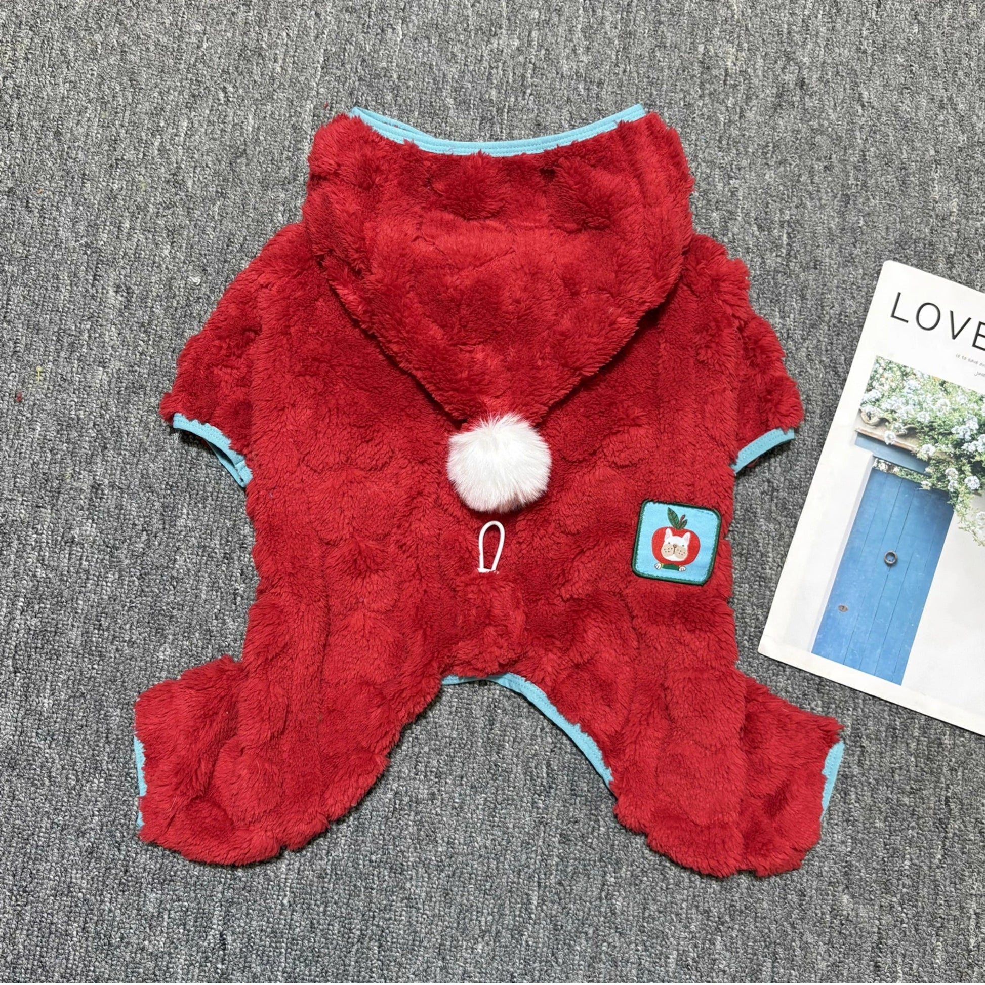Warm Red Christmas Hooded PJs dogchristmaswarmclothesformediumfrenchbulldogs_2