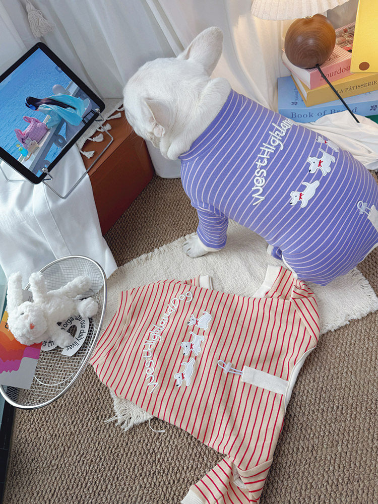 Medium Dog Stripe Onesie PJs dogcomfortablestripeonesiejumpsuitformediumdogbreedsbyFrenchiely_8