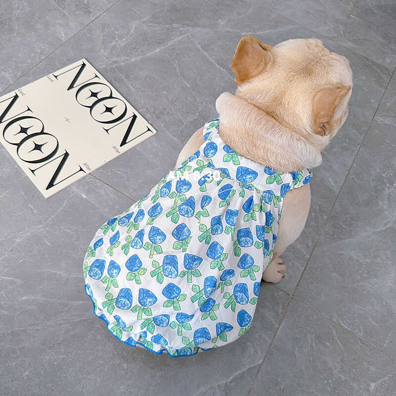 Dog Tulips Cotton Dress for small medium dogs by frenchiely