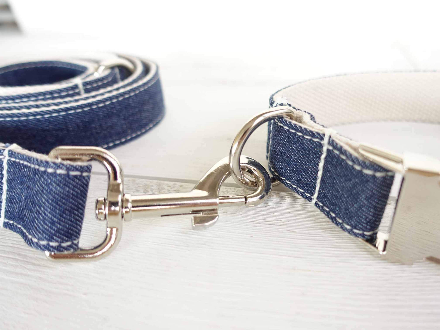 Dog Blue Denim Collar Leash Set - Frenchiely