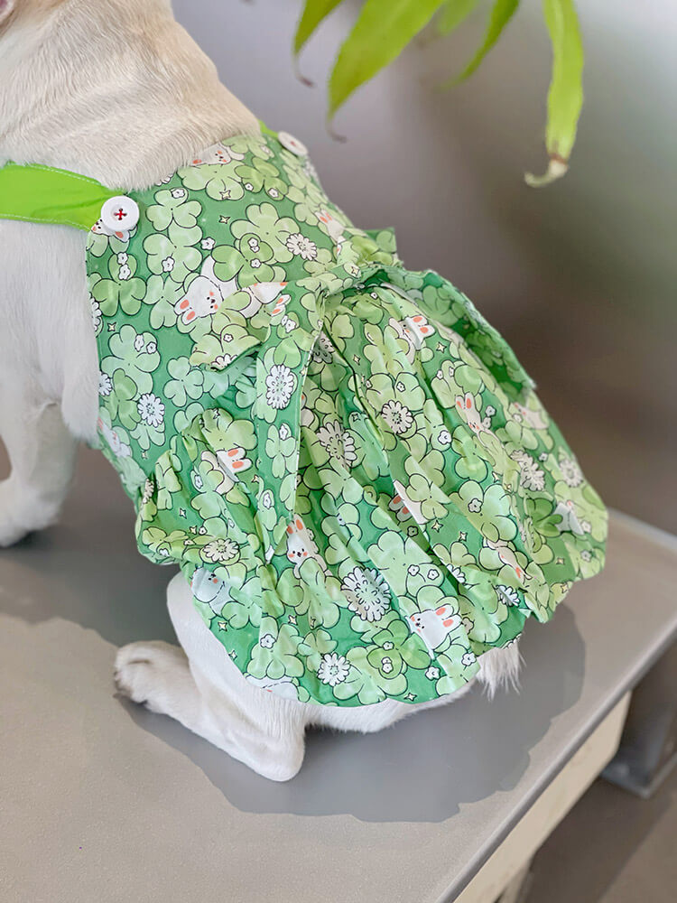 Dog green floral dress with bowtie for small medium dogs by Frenchiely