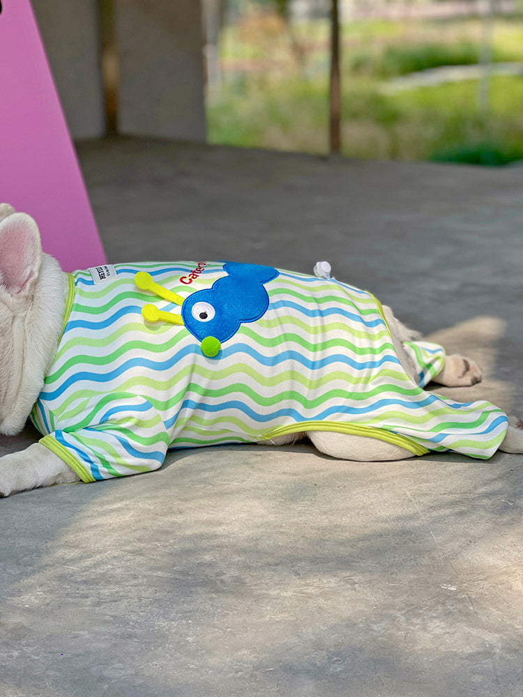 Dog Cartoon Jammies Onesie Pajamas in Green for Medium Dogs Breeds