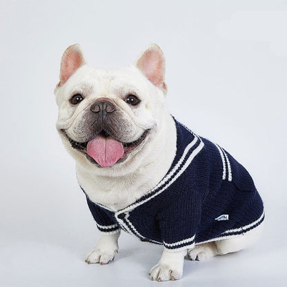 Dog Navy Blue Cardigan Sweater for small medium dog breeds by Frenchiely