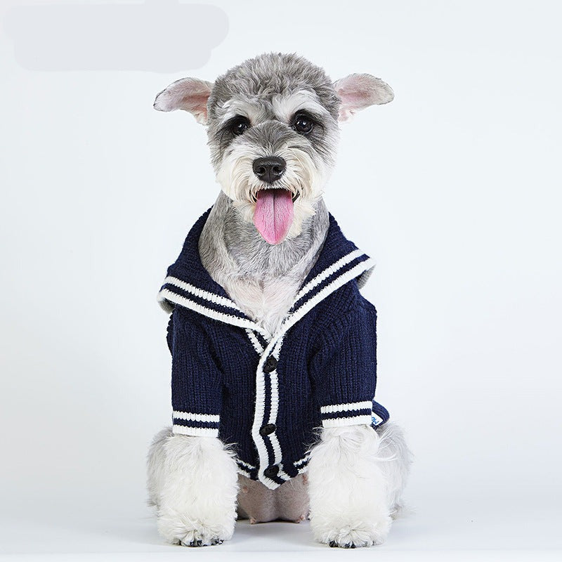 Dog Navy Blue Cardigan Sweater for small medium dog breeds by Frenchiely