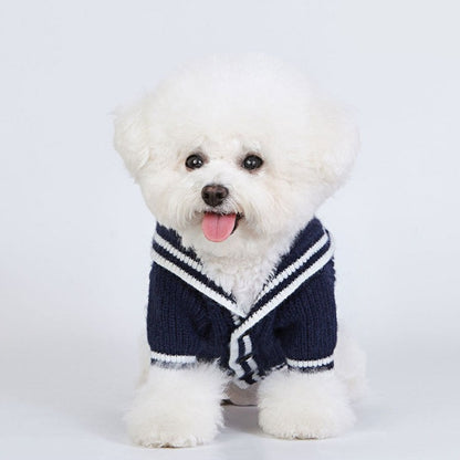 Dog Navy Blue Cardigan Sweater for small medium dog breeds by Frenchiely