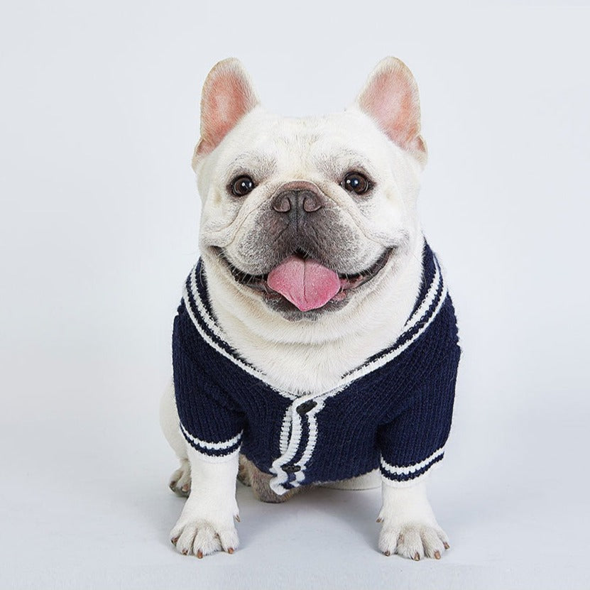 Dog Navy Blue Cardigan Sweater for small medium dog breeds by Frenchiely