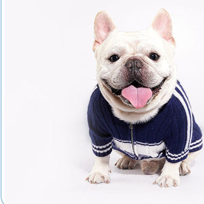 Dog Navy & White Zipper Sweater for small medium dogs by Frenchiely