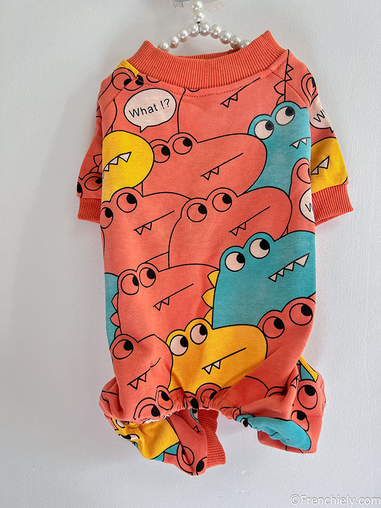 dog orange crocodile onesie pajamas for medium dogs 