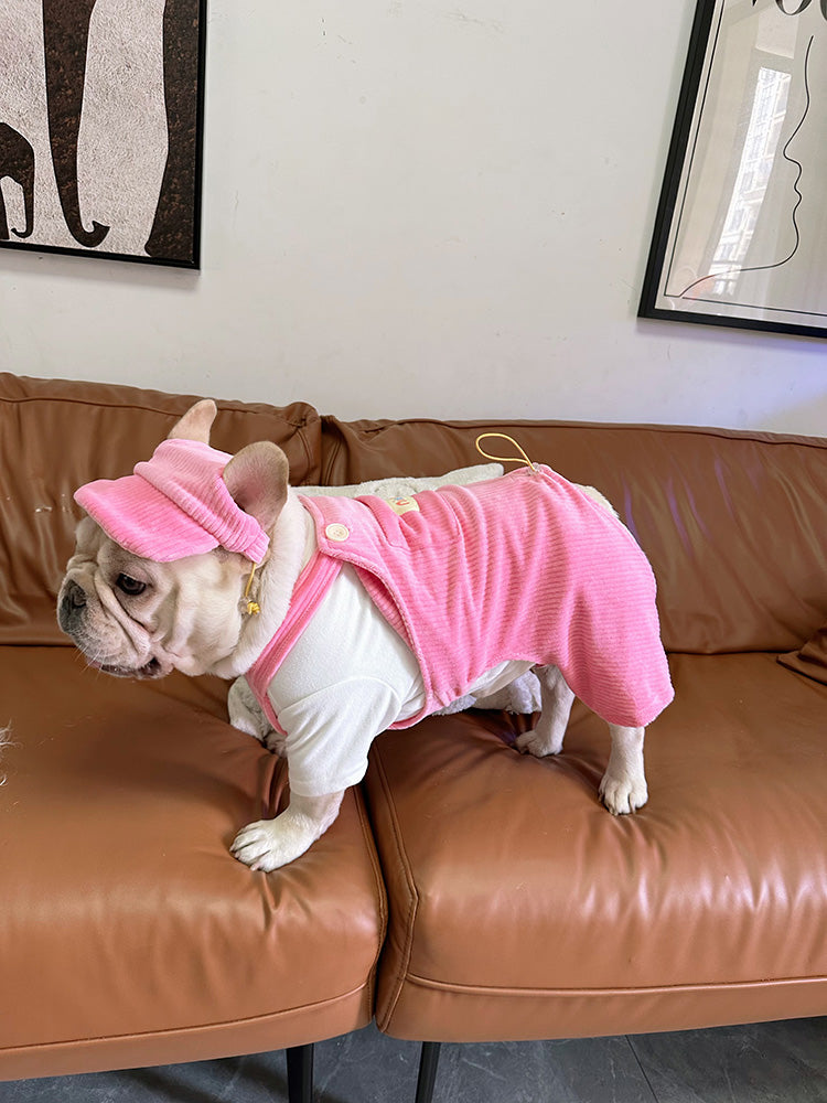 Dog Corduroy Overalls with Hat - Frenchiely