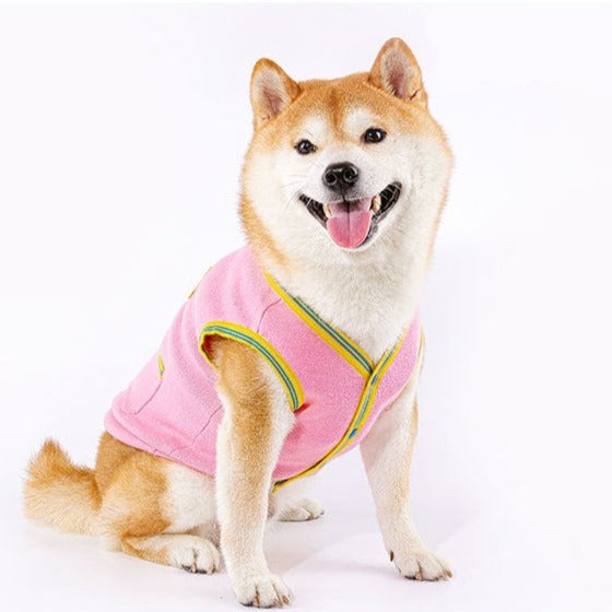 Dog Pink & Yellow Cardigan vest for medium dog breeds by Frenchiely.com