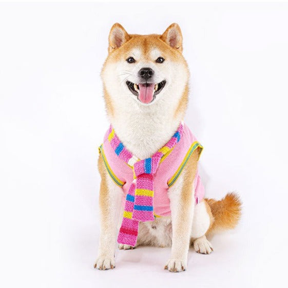 Dog Pink & Yellow Cardigan vest for medium dog breeds by Frenchiely.com