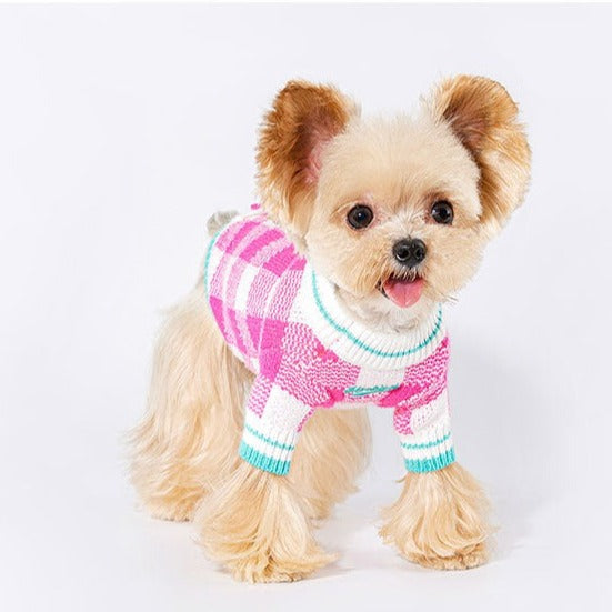 Dog Pink Plaid Pullover Sweater for small medium dogs by Frenchiely