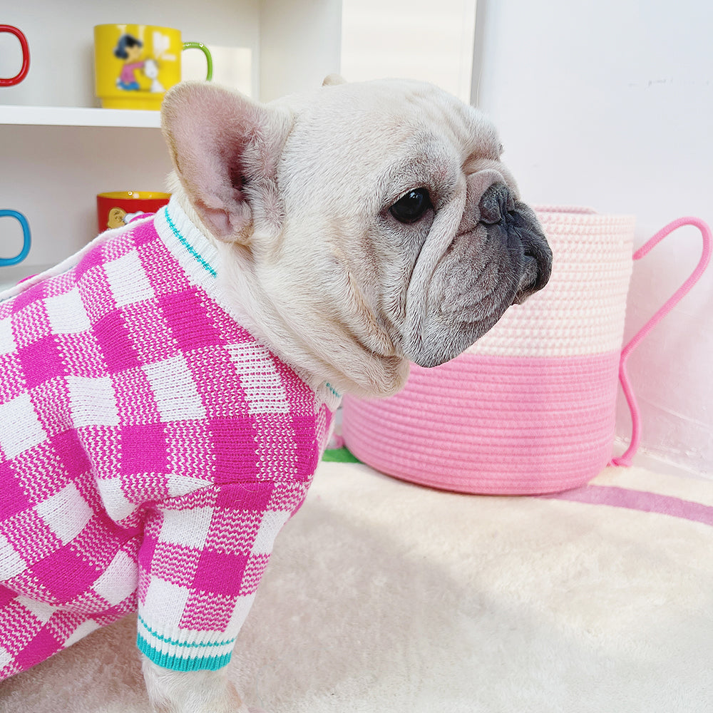 Dog Pink Plaid Pullover Sweater for small medium dogs by Frenchiely