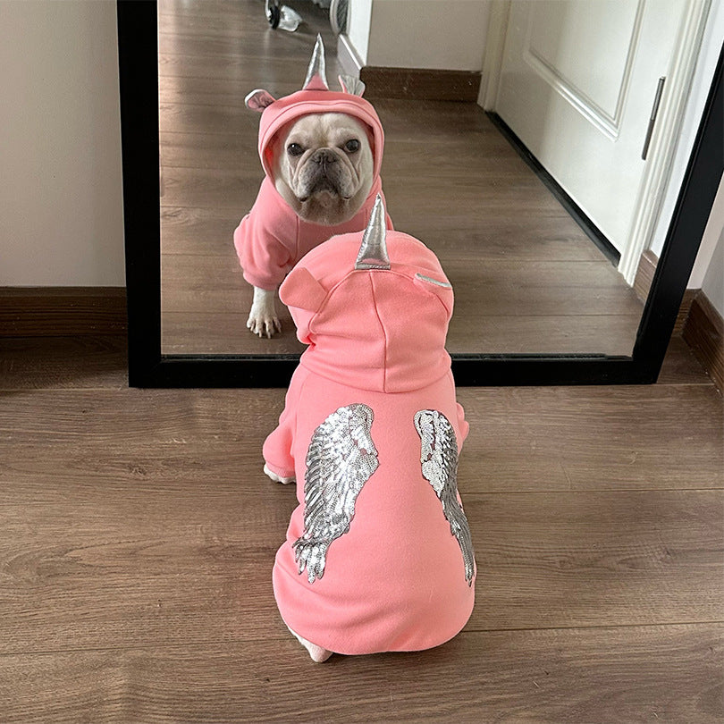 Dog Pink Unicorn Hoodie costume for medium dogs by Frenchiely.com