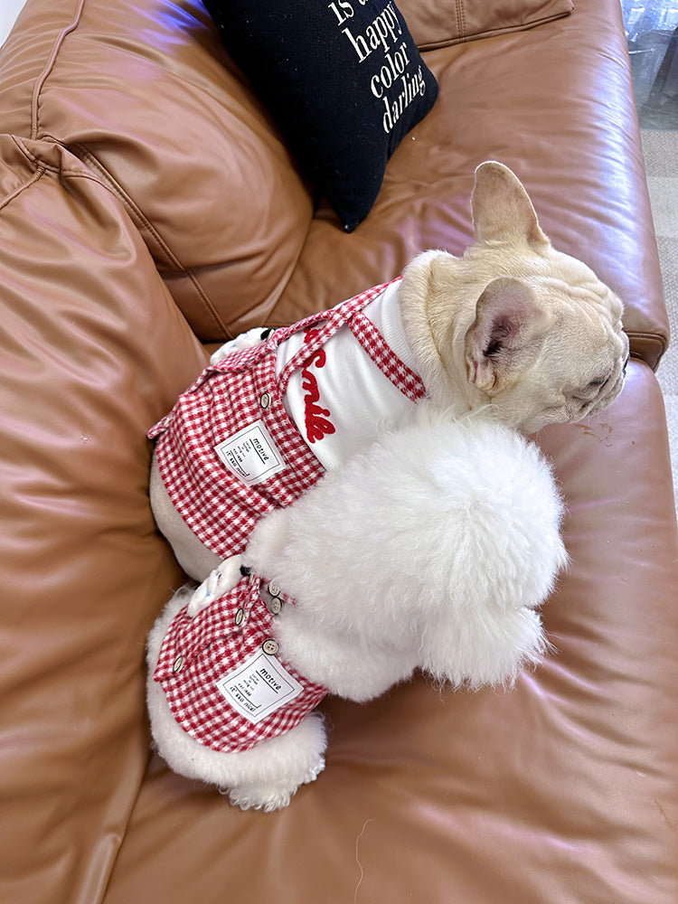 Dog Red Plaid Overalls Dress for small medium dogs by Frenchiely