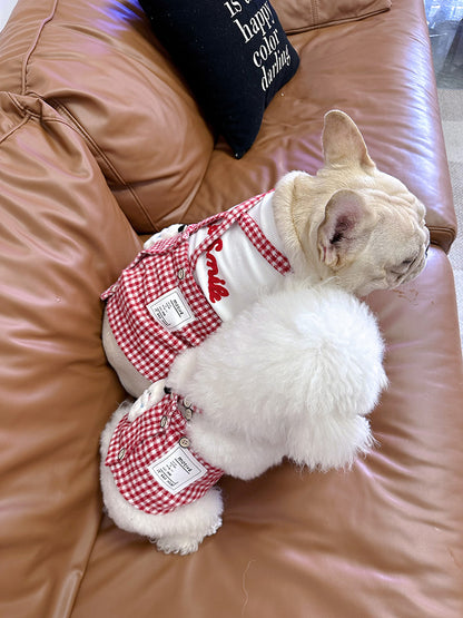 Dog Red Plaid Overalls Dress for small medium dogs by Frenchiely