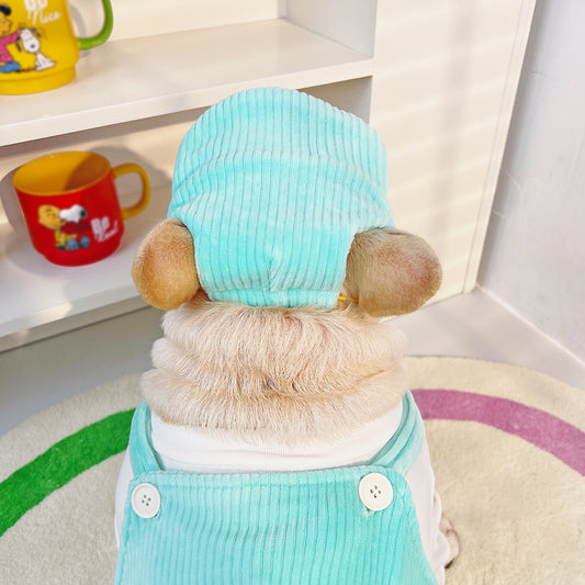 Corduroy Overalls with Hat dogsoftoverallsonesieforsmallmediumdogsbyfrenchiely033_10
