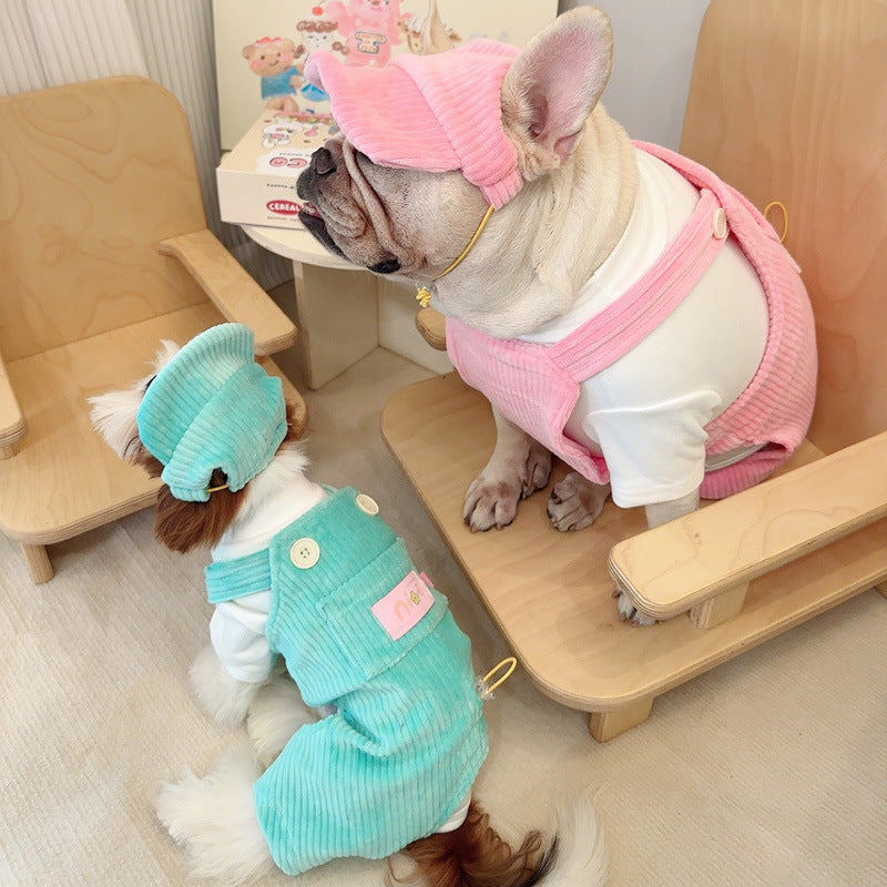 Dog Corduroy Overalls with Hat - Frenchiely