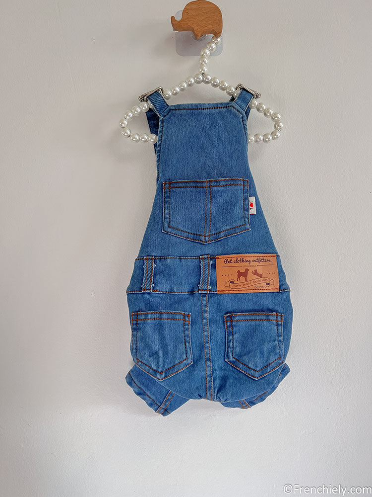 dog denim overalls onesie for medium dogs by frenchiely
