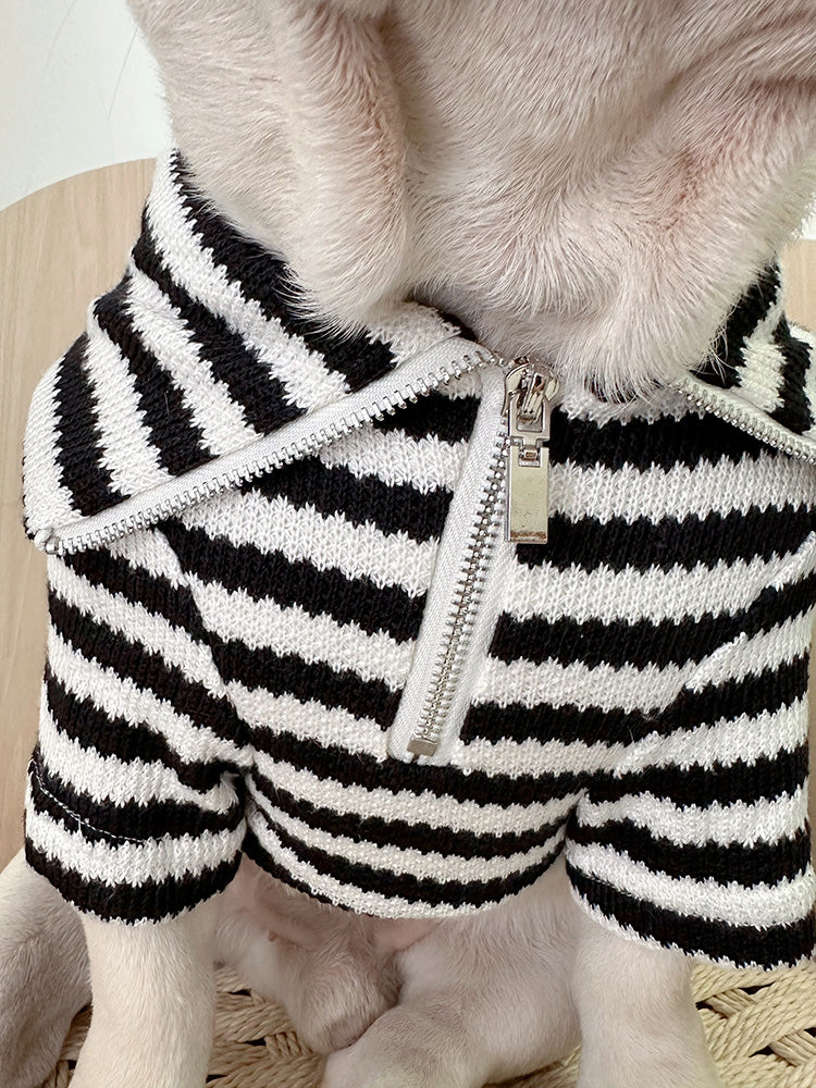 Dog Black Stripe Zipper-up Sweater for Chunky French Bulldogs