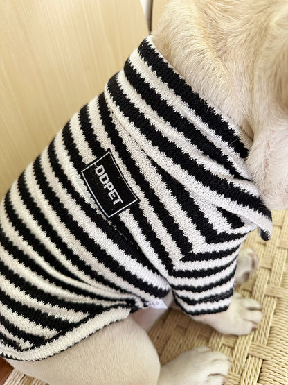 Dog Black Stripe Zipper-up Sweater for Chunky French Bulldogs