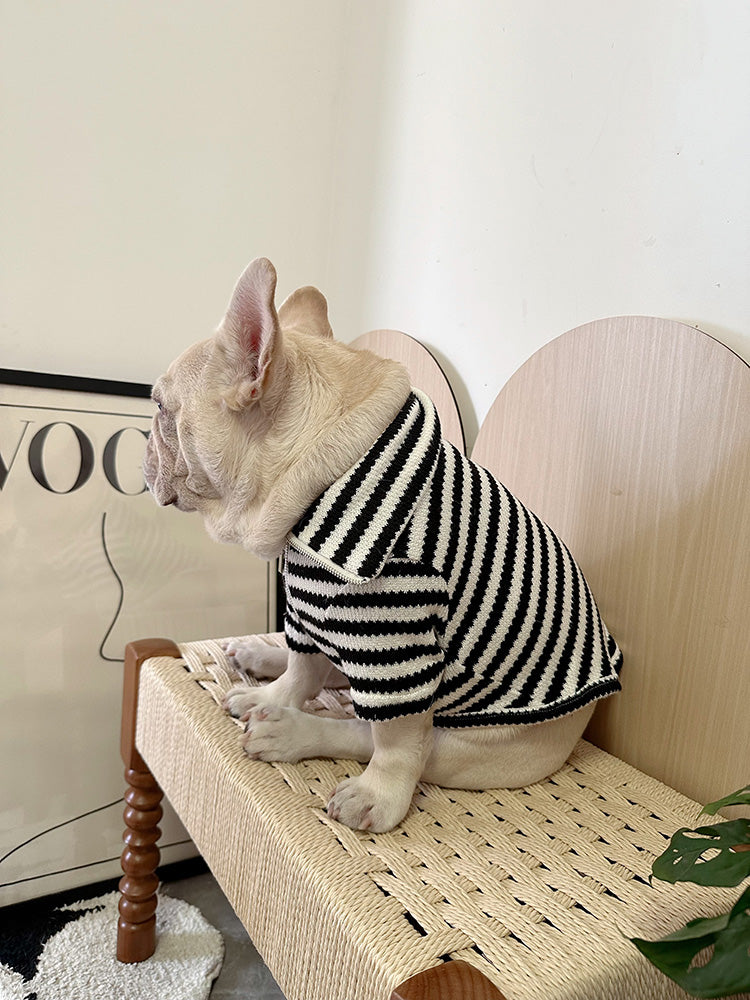 Dog Black Stripe Zipper-up Sweater for Chunky French Bulldogs