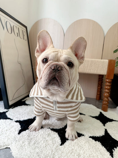 Dog Black Stripe Zipper-up Sweater for Chunky French Bulldogs