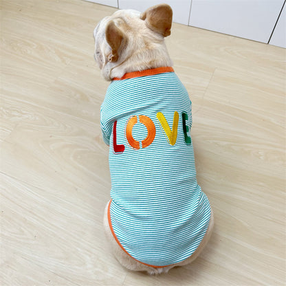 LOVE Stripe Shirt Green dogstripeshirtwithLOVEpatternformediumdogsbyFrenchiely_7