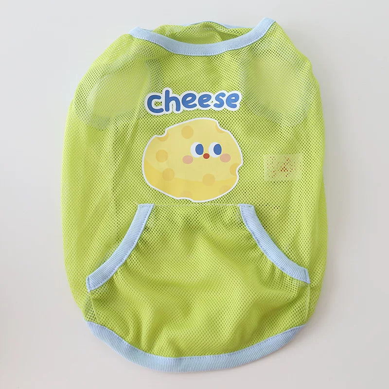 Dog Summer Green Mesh Shirt 'Cheese' dogsummergreenmeshshirtformediumdogs_1