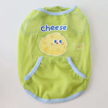 Dog Summer Green Mesh Shirt 'Cheese' dogsummergreenmeshshirtformediumdogs_1